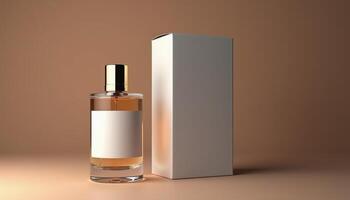 A bottle of perfume with a box on a brown background photo