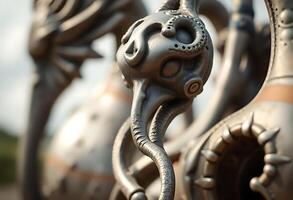 close up of a metal object with a sky in the background photo