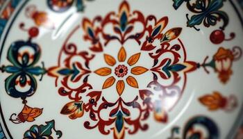 close up of a decorative plate on a table photo