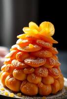 stack of cookies with flowers on top of it photo