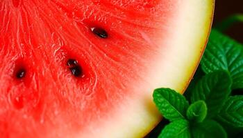 slice of watermelon with mint on the side photo
