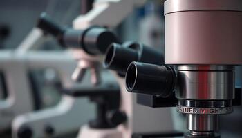 close up of a microscope with a blurry background photo