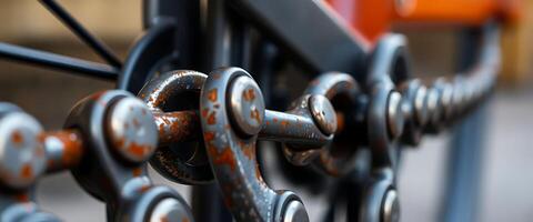 close up of a metal fence with rust on it photo