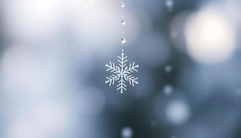 snowflake hanging from a string on a window photo