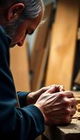 man is working on a piece of wood photo