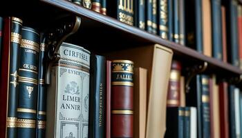row of books on a shelf in a library photo