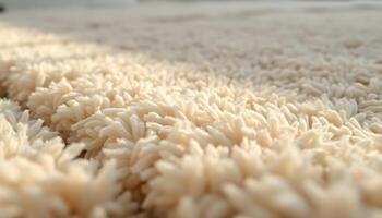 close up of a white carpet with a black cat in the background photo