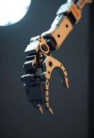 robotic hand holding a tool with a light in the background photo