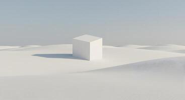 A cube sitting in the middle of a desert photo