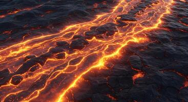 Lava flows over lava rocks in a lava field photo