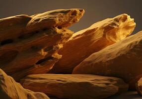 3D Render of Natural Stone Podium Display for Product Presentation, Desert Theme, Earth Tones, Rock Texture. photo