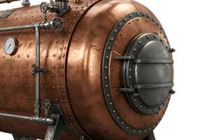 A large copper tank with a clock on top photo