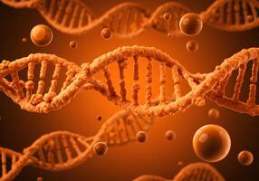 3D Render of DNA Strands and Spheres, Genetic Structure, Science Background. photo