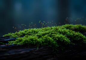 Moss on a log in the forest photo