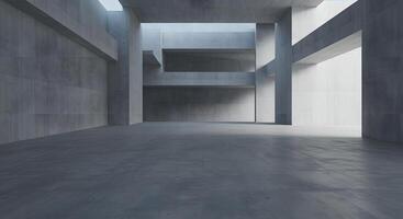 An empty room with concrete walls and a ceiling photo