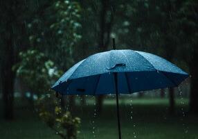 An umbrella is open in the rain photo