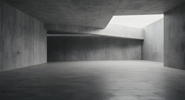A large empty room with concrete walls and a ceiling photo