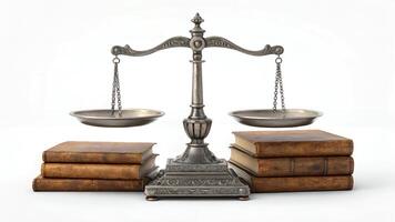Scales of Justice with Books on White Background Concept photo