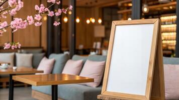 Menu Board in Restaurant with Cherry Blossoms photo