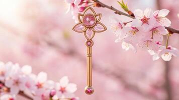 Ornamental Wand Displayed with Delicate Pink Cherry Blossoms photo