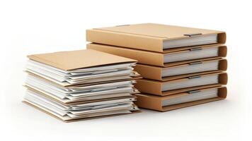 Stacks of Folders with Documents on White Background photo