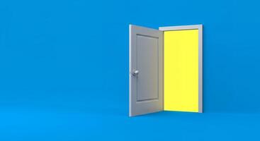 Open Doorway with Bright Light on Blue Background photo