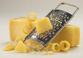 Cheese blocks with grater showcasing preparation of various food ingredients photo