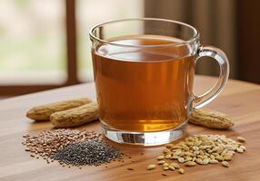 Warm tea with seeds and grains photo