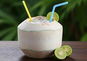 Coconut water refreshment with lime photo