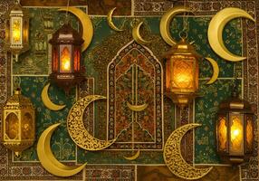 Detailed lantern and crescent moon design photo