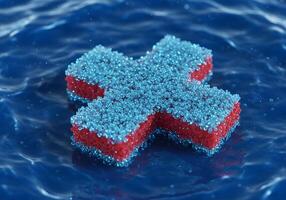 Floating plus sign on water surface photo