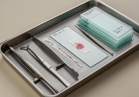 Laboratory tools and slides in tray photo