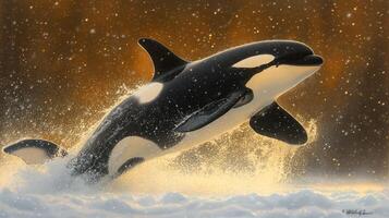 An orca whale jumping out of the water photo