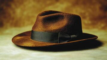 A brown hat with a black band on it photo