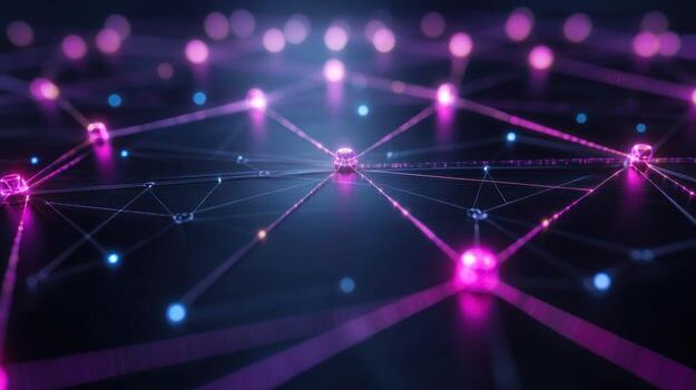 A network of connected dots on a dark background photo