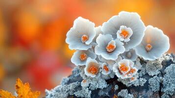 A close up of some white and orange flowers photo