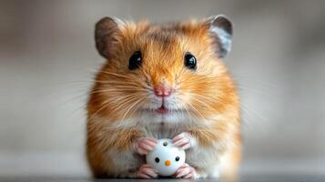 A hamster holding a toy in its mouth photo