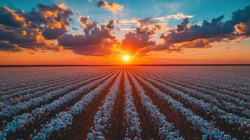 A cotton field at sunset photo