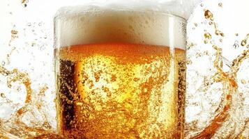 A glass of beer is being splashed with water photo