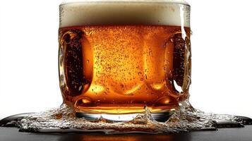 A glass of beer with a splash of liquid photo