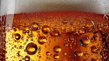 A close up of a glass of beer with bubbles photo