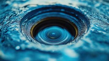 A close up of a water pipe with a blue background photo