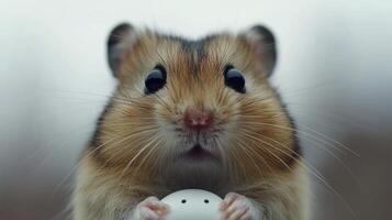 Hamster holding a ball in its mouth photo