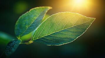A green leaf with sunlight shining through it photo