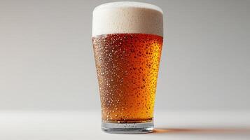 A glass of beer on a table with a white background photo