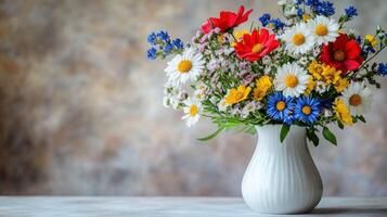 A vase filled with colorful flowers on a table photo