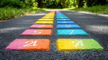 Colorful hopscotch steps on the road photo