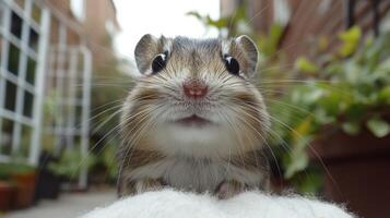 A hamster is looking up at the camera photo