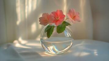 A vase with pink flowers in it photo