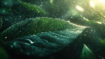 Raindrops on a green leaf photo
